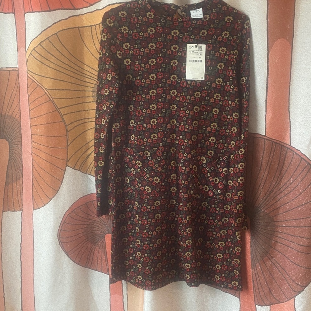 NWT ZARA Floral Long-Sleeve Knit Dress